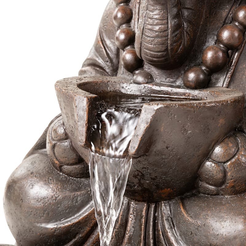 Glitzhome Polyresin Meditating Buddha Frog/Elephant Statue Outdoor Water Fountain with LED Lights