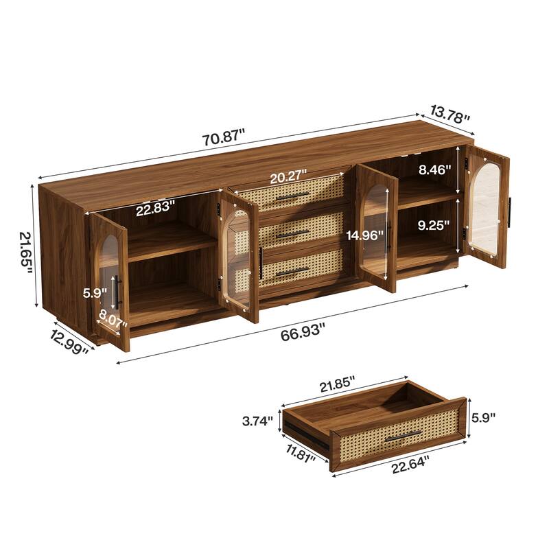 70.9" Mid-century Modern TV Stand for Up to 80" TVs, Entertainment Center for Living Room - 13.78" D x 70.87" W x 21.65" H