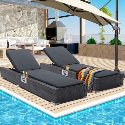 FINCATI Outdoor Patio Wicker Furniture Chaise Lounge Chair Set with Cushion Pool - N/A