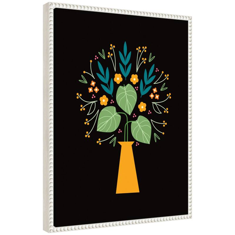 Kate and Laurel Sylvie Floral Yellow Vase Framed Canvas by Amber Leaders - 18x24 - White