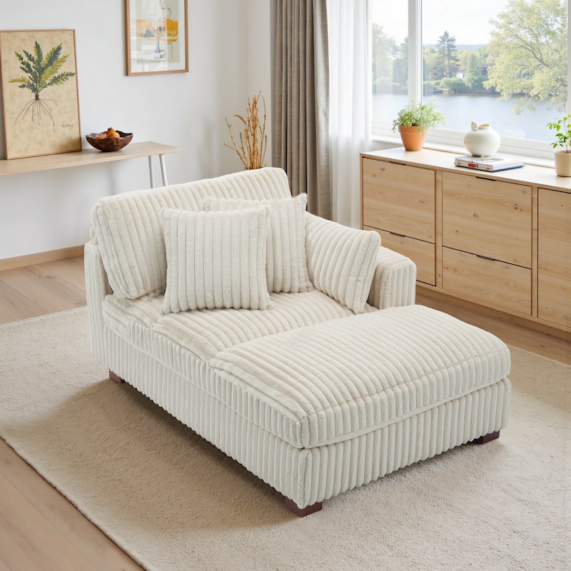 41" W Plush Corduroy Chaise Lounge with Pillows