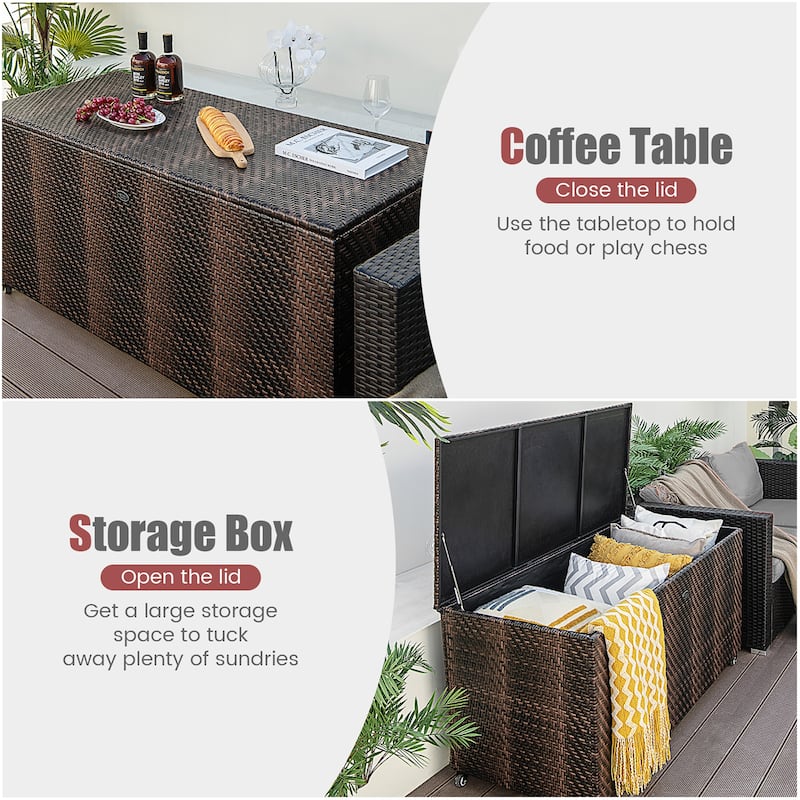 Gymax 2-in-1 PE Wicker Outdoor Storage Box Furniture Deck Box Garden