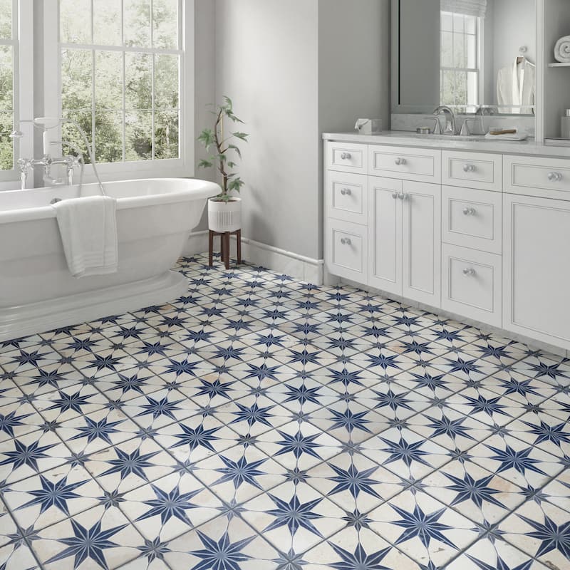 Merola Tile Kings Star Luxe Blue 17-5/8" x 17-5/8" Ceramic Floor and Wall Tile - Sample swatch