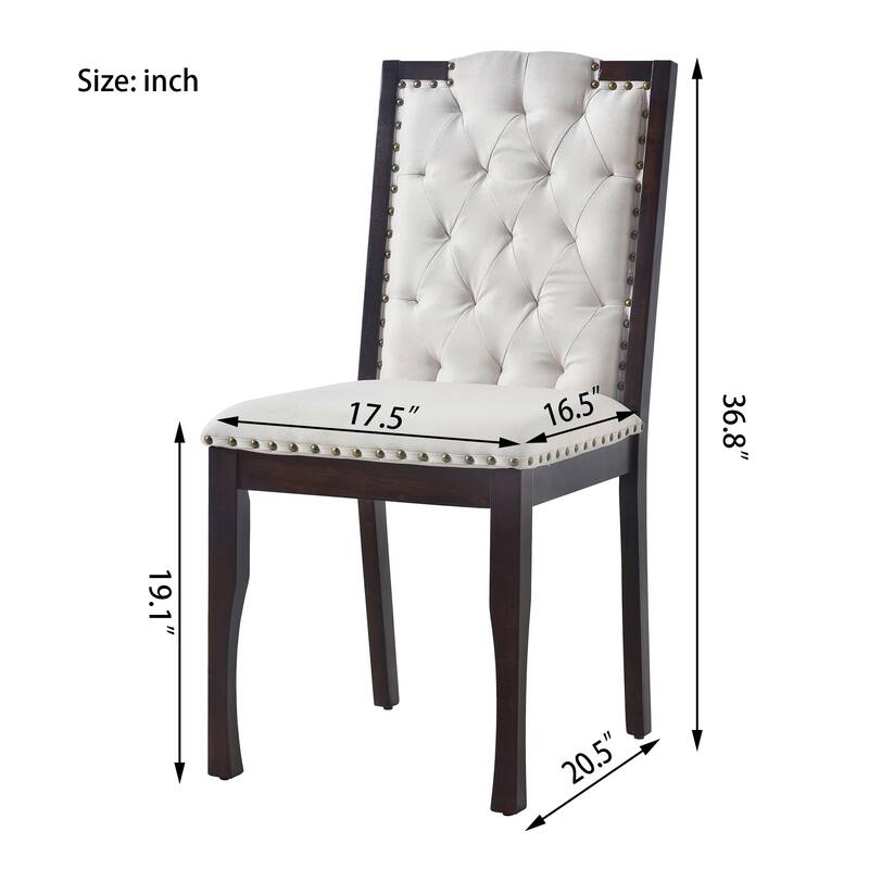 High Back Tufted Dining Chairs with Wood Legs, Nailhead Trim, Set of 4