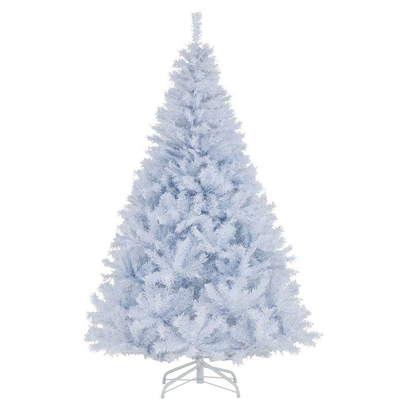 Gymax 7 FT Pre-Lit Artificial Christmas Tree Hinged White Xmas Tree w/