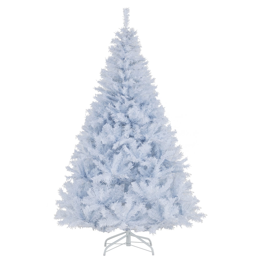 Pre-Lit White Christmas Tree with LED Lights and 11 Lighting Modes PVC Metal Holiday Tree with Stand