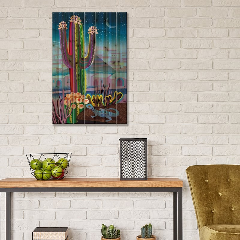 Blue Night Desert Print On Wood by Charles Harker - Multi-Color