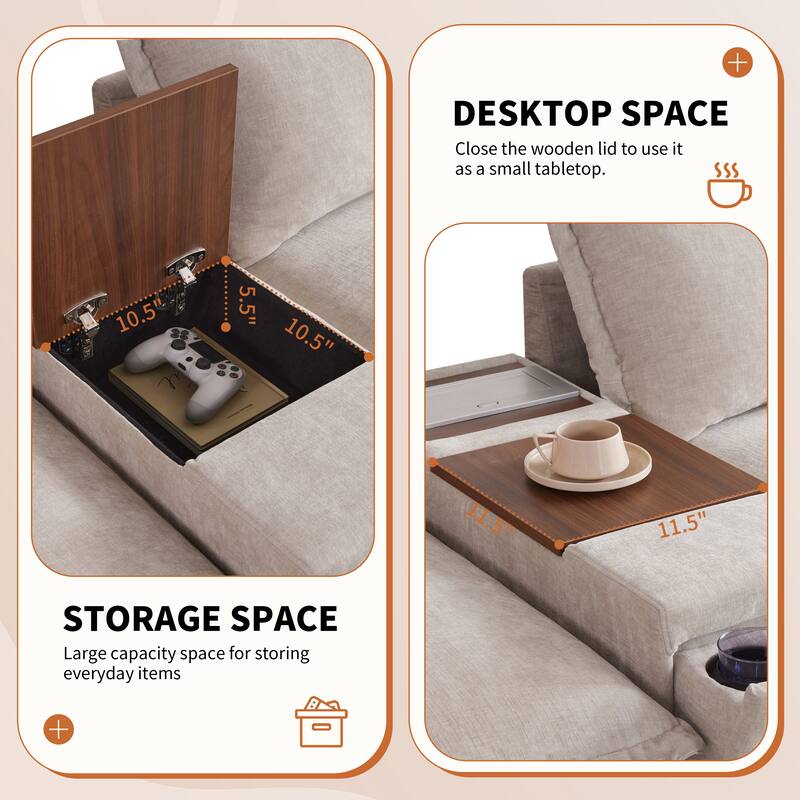 U-Shaped Wide Seat Sectional Sofa w/Console, 2 Ottoman, Cup Holder, USB