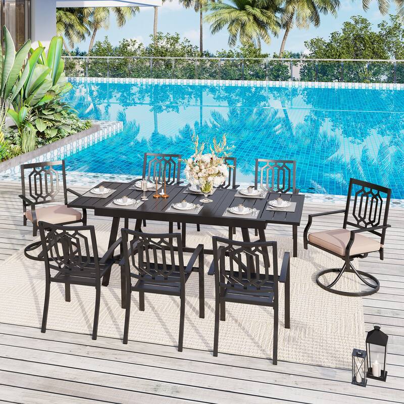 MAISON ARTS 7/9-Piece Outdoor Dining Table Sets with Expandable Rectangular Metal Dining Table & 6/8 Dining Chairs