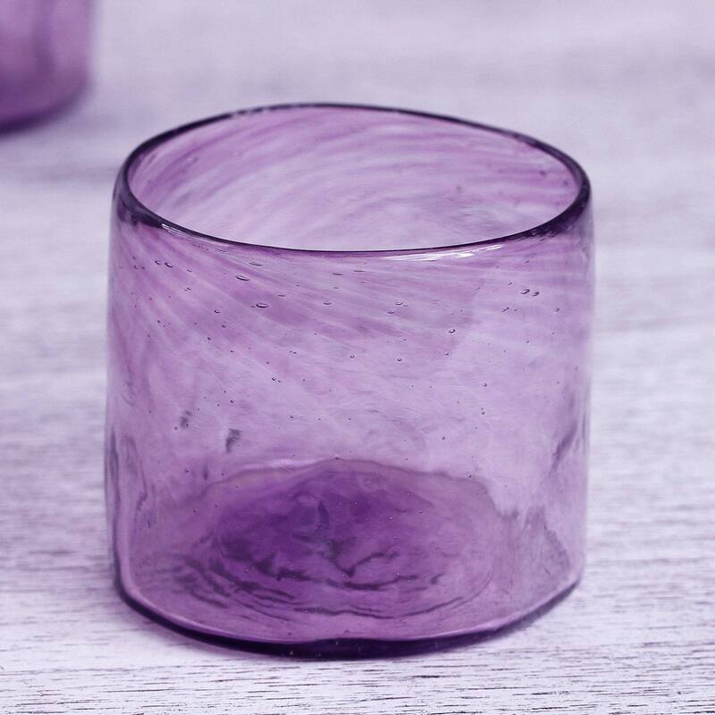 Handmade Twilight Storm Recycled Glass Juice Glasses (Set Of 4) Mexico - 2.9" H x 3.1" Diam.