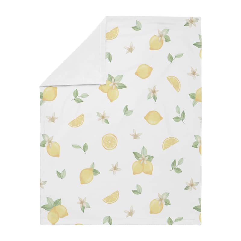 Lemon Floral Girl Baby Receiving Security Swaddle Blanket - Yellow Green White Watercolor Boho Bohemian Farmhouse Fruit Flower