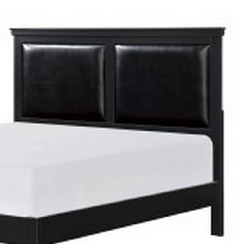 Brite Queen Size Bed, Black Faux Leather Upholstered Headboard, Low Profile