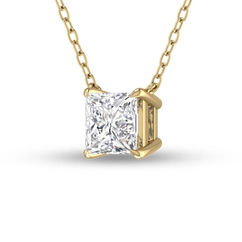 Marquee Lab Grown 1/4 Carat Floating Princess Cut Diamond Solitaire Pendant in 14K Yellow Gold