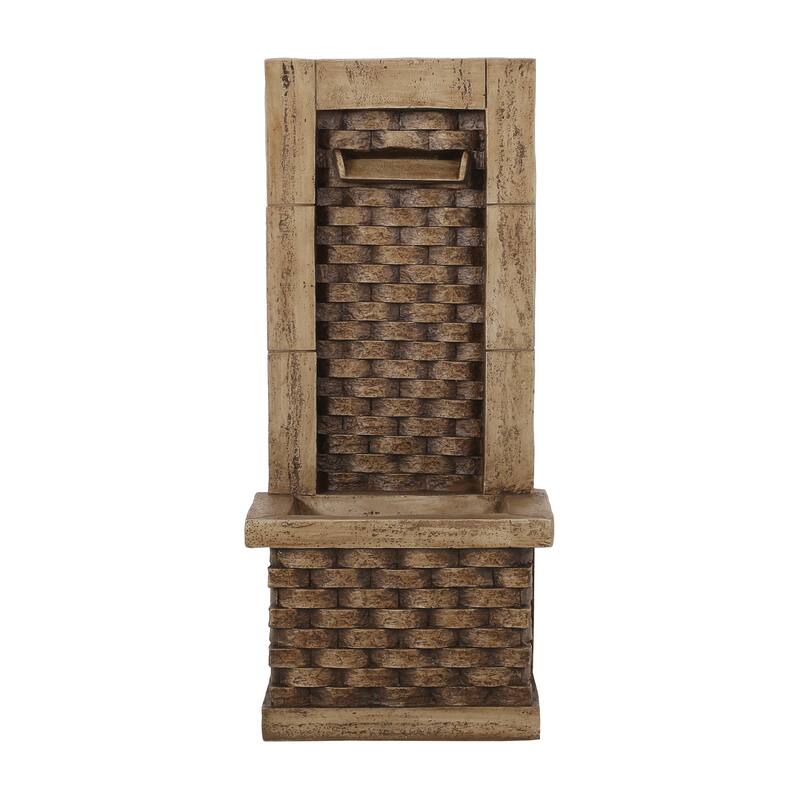 Roomfitters 35-Inch Hand-Crafted Outdoor Wall Tower Water Fountain with LED Lights, Weather-Resistant Faux Stone, Light Brown