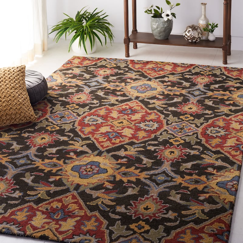 SAFAVIEH Heritage Sheena Hand-tufted Wool Area Rug - 5' x 8' - Charcoal/Red