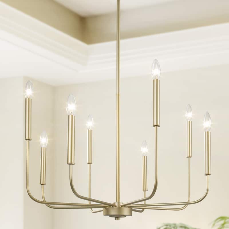 Modern Farmhouse 8-Light Chandelier Gold Classic Candle Light for Dining Room - W 26" - Light Gold