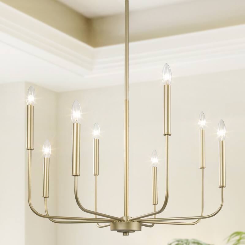Modern Farmhouse Gold 8-Light Chandelier Classic Wheel Light for Dining Room - D27"xH35.5"