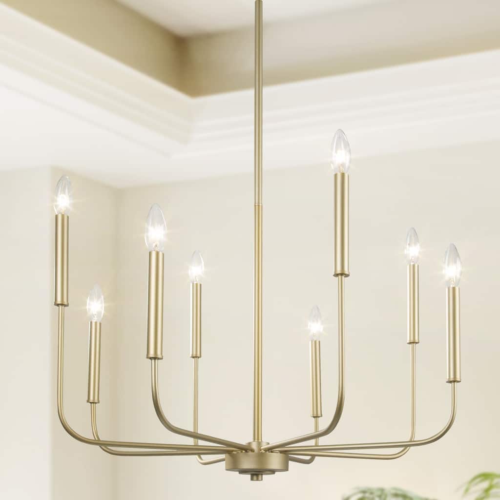 Modern Farmhouse Gold 8-Light Chandelier Classic Wheel Light for Dining Room - D27"xH35.5"