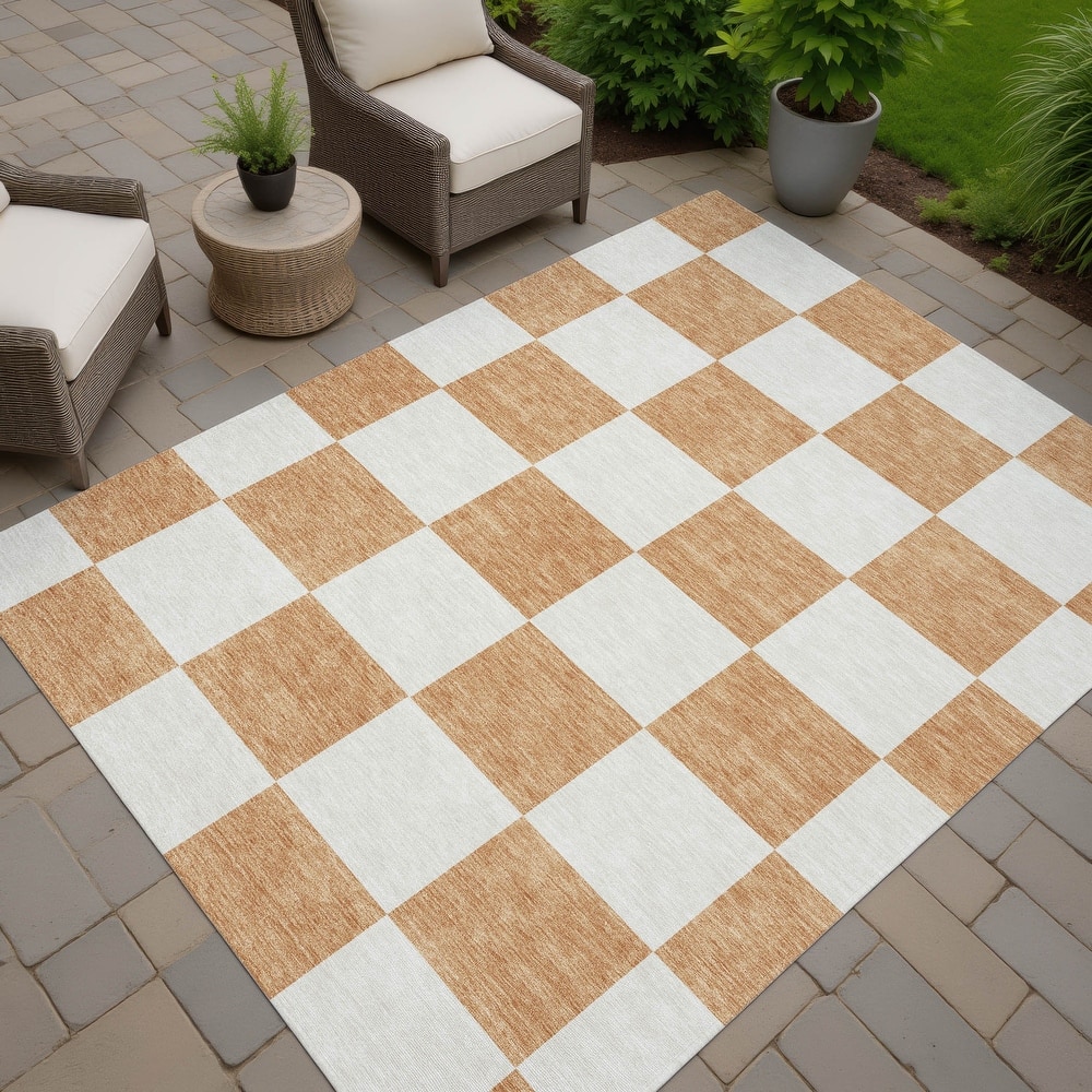 Machine Washable Indoor/ Outdoor Modern Checker Chantille Rug