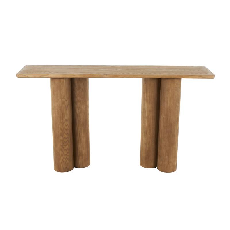Brown Wood Handmade Living Room Console Table with Pillar Legs