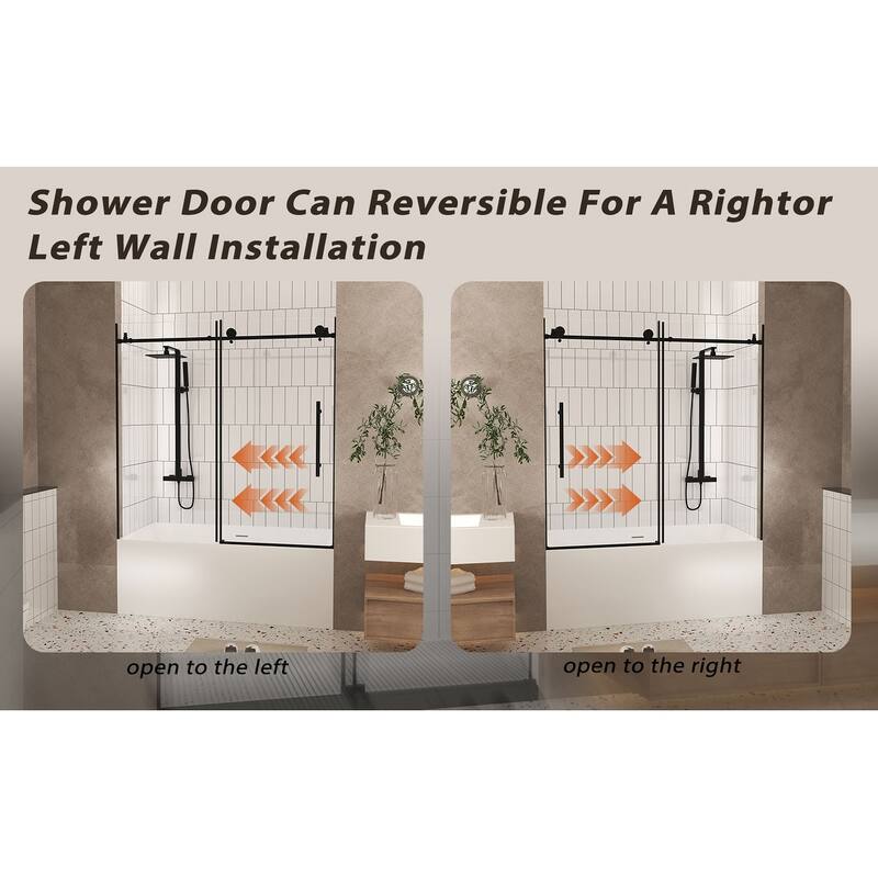 GDFStudio - Aldridge Frameless Sliding Bathroom Shower Door, Adjustable Width with Clear Tempered Safety Glass