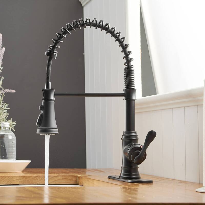 Single Handle Kitchen Sink Faucet With Pull Down Sprayer Commercial Kitchen Faucet One Hole Spring High Arc Gooseneck Bar Faucet