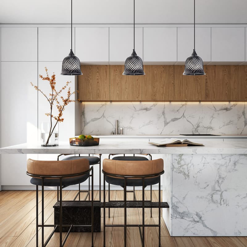 Gale River of Goods Black Metal and Hand-Blown Glass 7-Inch Pendant Light with Adjustable Hanging Cord - 7" x 7" x 63"