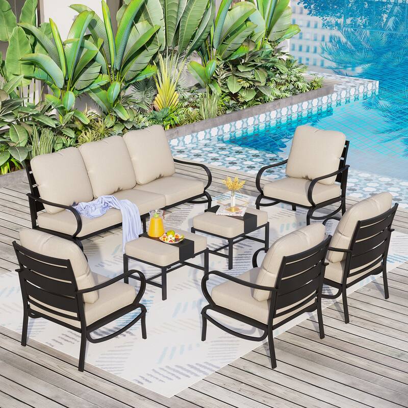 MAISON ARTS 5/7/9-Seat Patio Conversation Set, Outdoor Sofa Set with Single Sofa Chairs, 3-Seater Sofa, Ottoman and Coffee Table