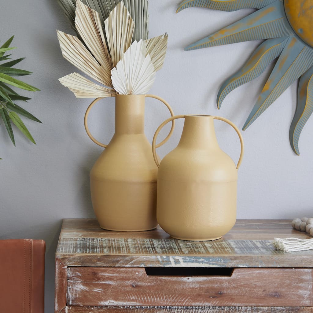 Yellow Metal Decorative Vase with Handles (Set of 2)