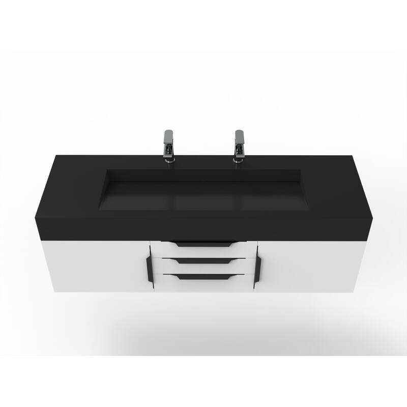 Nile 60" Wall Mounted Bathroom Vanity Set w/ Black Top