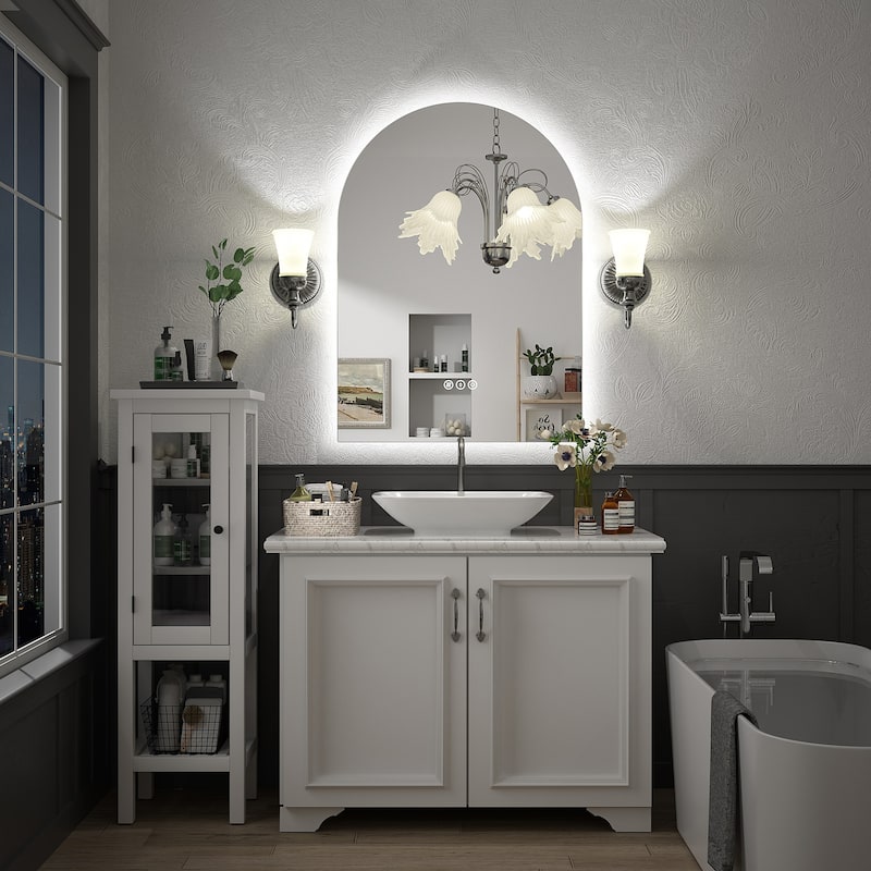 UL Certified Arched LED Anti-fog Tempered Glass Wall Bathroom Vanity Mirror