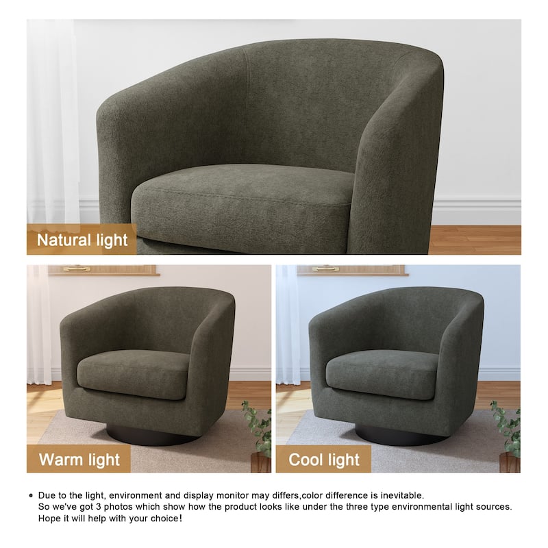 2 Set Chenille Swivel Barrel Chairs Upholstered Armchairs For Living Room