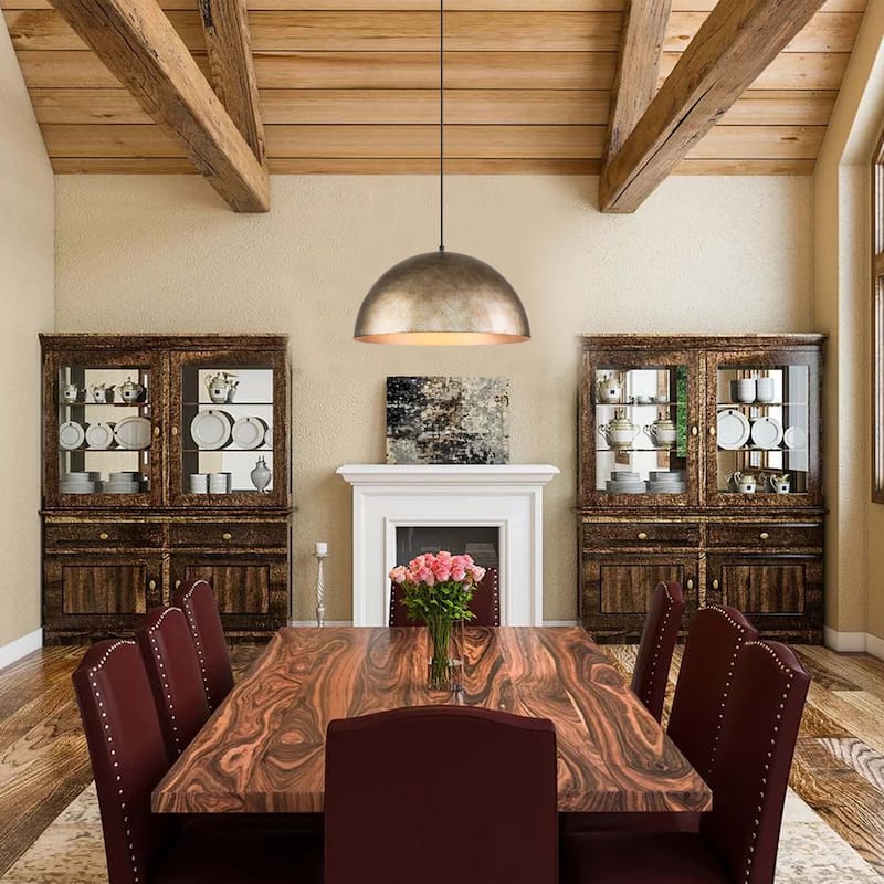 1-light Antique Silver Gold Leaf Metal Industrial Farmhouse Oversized Dome Pendant Light - 19.6 in.