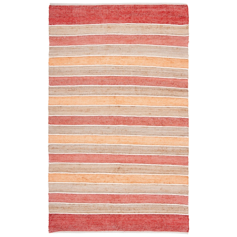 SAFAVIEH Handmade Striped Kilim Tenisha Stripe Wool Rug - 6'6" Square - Rust/Red