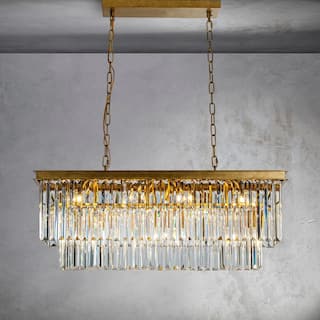 CraftHome 12-Light Mid-Century Modern Gold Fringe Crystal Chandelier for Dining Room