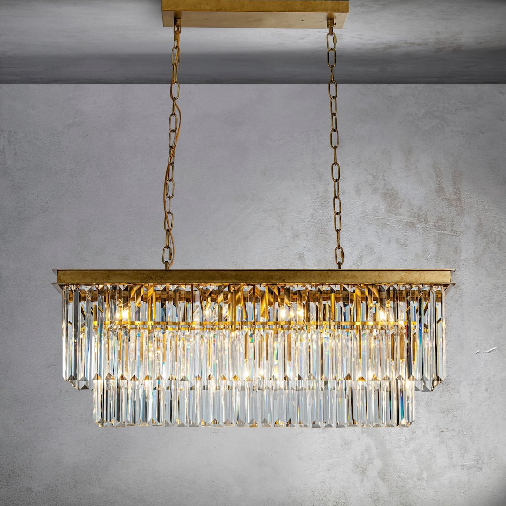 CraftHome 12-Light Mid-Century Modern Gold Fringe Crystal Chandelier for Dining Room