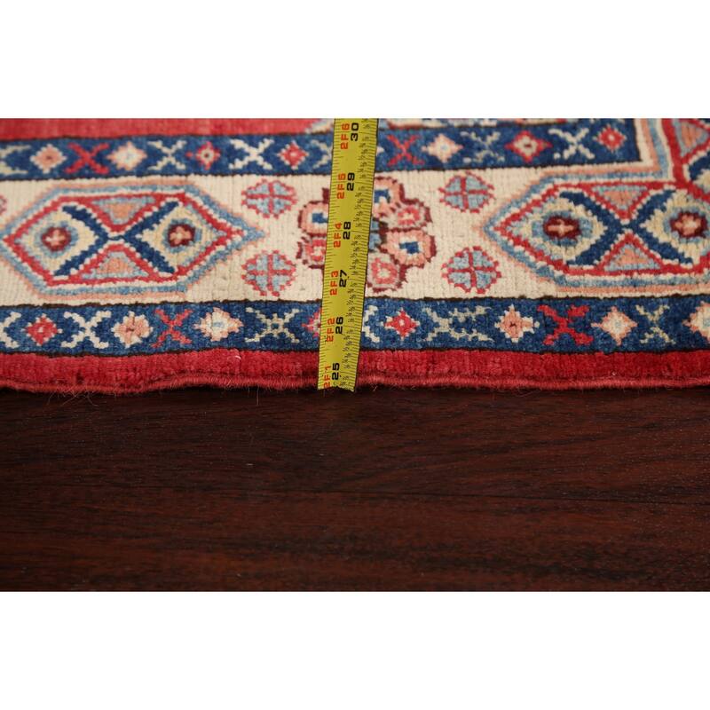 Hand Knotted Oriental 100% Wool Carpet Traditional Geometric Red Kazak Area Rug - 5' 0'' X 3' 1''
