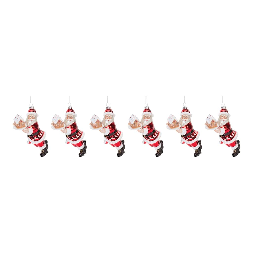 Set of 6 Santa with Gingerbread House Christmas Ornaments 6.5"