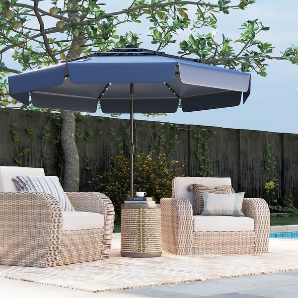 best 3 tier patio umbrella EliteShade USA 10-Year-Non-Fading 9ft 3-Tier Market Umbrella, Commercial Grade Outdoor Table with Crank Open, Windproof & UPF 50+ UV Protection, Heavy Duty Ventilation for Garden, Deck, Pool, Backyard installed lights Best Choice Products 10ft 3-Tier