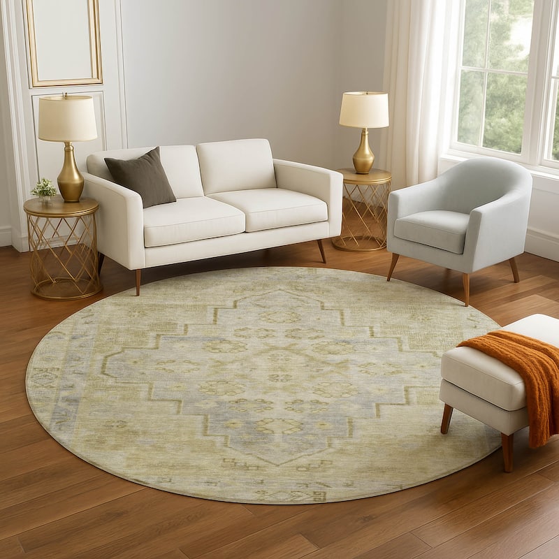 Premium Washable Super Soft Vintage Traditional Mayfield Rug - Gold - 8' x 8'