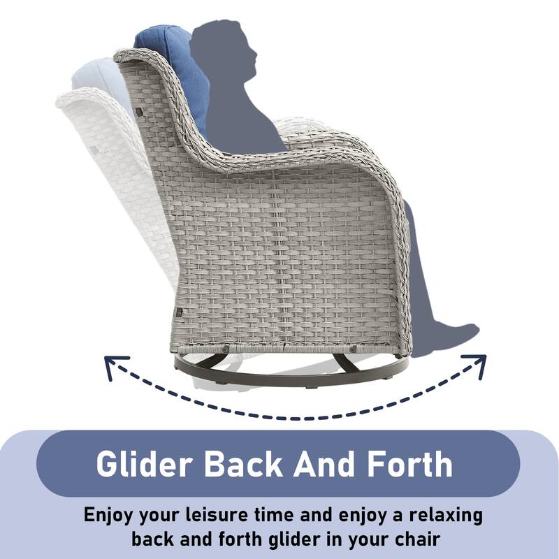Outdoor Patio Rattan Swivel Chairs for Garden - Light Grey