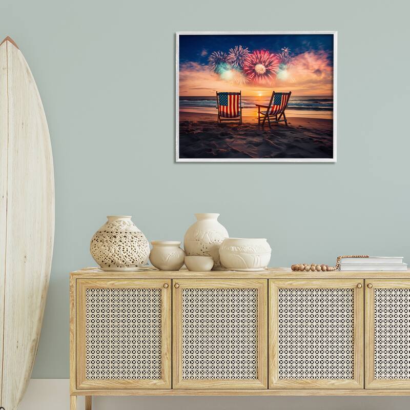 Stupell Summer Fireworks at Beach Framed Giclee Art Design By Arlington Prints