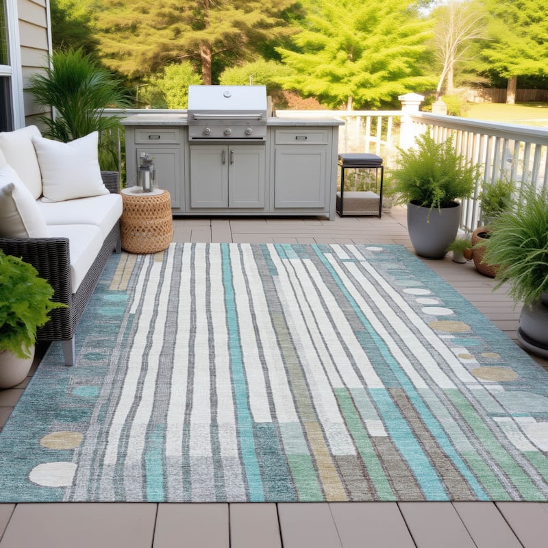 Machine Washable Indoor/Outdoor Casual Contemporary Chantille Rug - Teal - 3' x 5'
