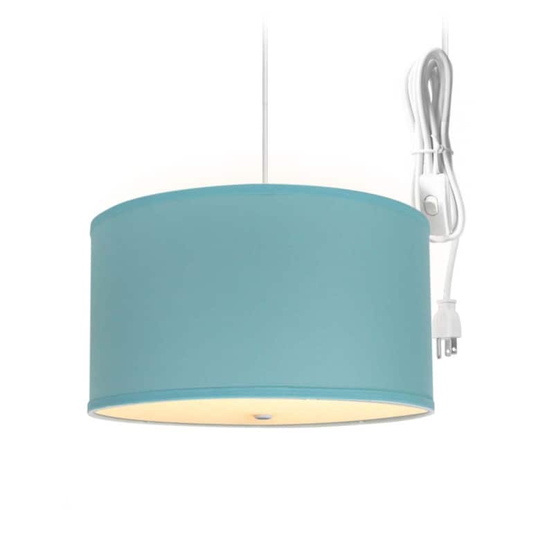 2 Light Swag Plug-In Pendant 16"w Island Paradise Linen Drum with Diffuser, White Cord - Island Paradise