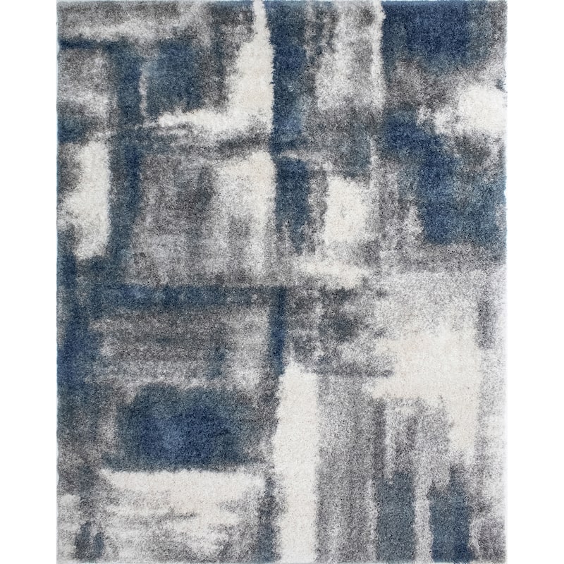 Noori Rug Lux Walsh Abstract Modern 2-inch Thick Shag Rug - 7'10" x 10'0" - Blue/Grey
