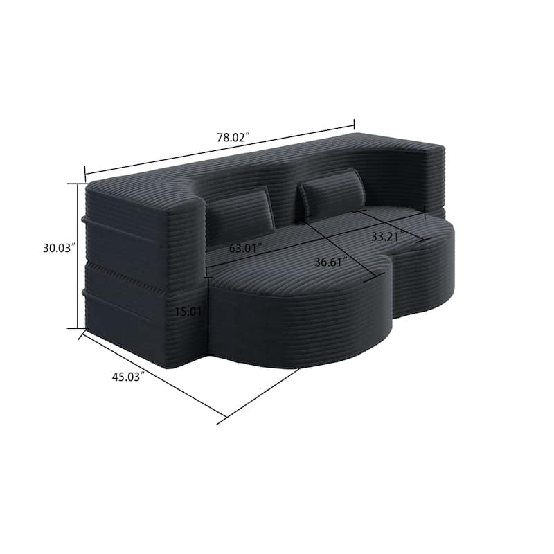 Modern Minimalist Compressed Upholstered Convertible Two-Seater Sofa Bed with 2 Pillows