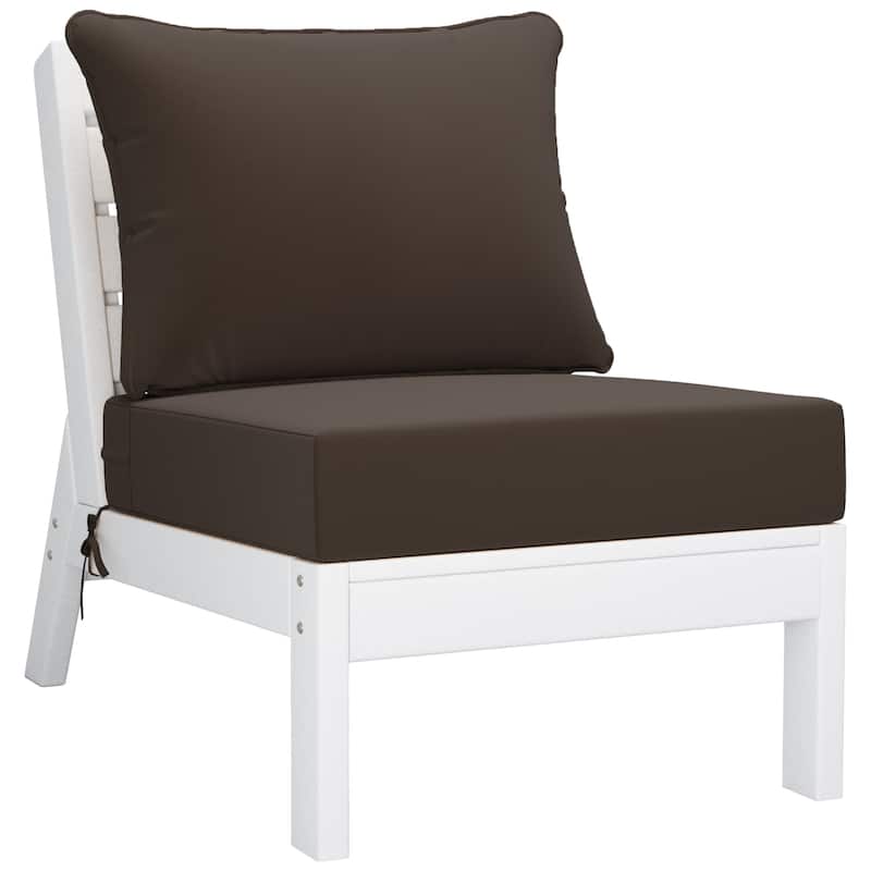 Birchwood All Weather HDPE Outdoor Patio Deep Seating White Armless Chair With Cushions (1-Piece)
