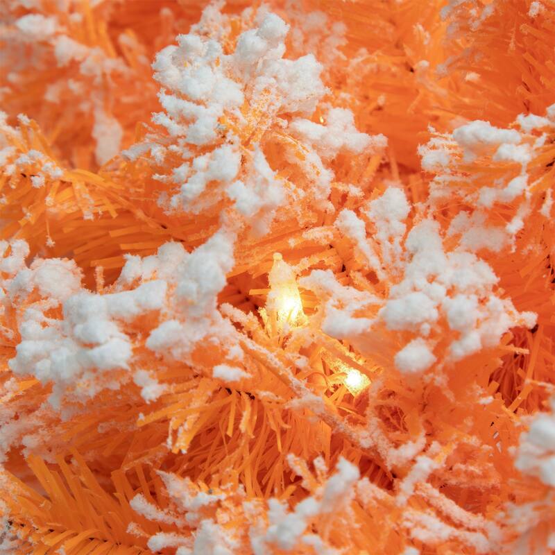 Pre-Lit Flocked Pine Artificial Christmas Wreath - 24" - Orange - Clear Lights