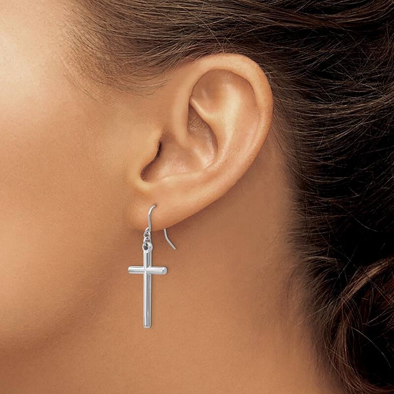 Curata 14k White Gold 43x15mm Large Polished Cross Dangle Drop Hook Earrings
