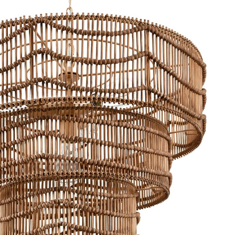 KAWOTI 4-Light Gold 3-Tiered Pendant Light with Rattan Shade - W25.75" * H20"